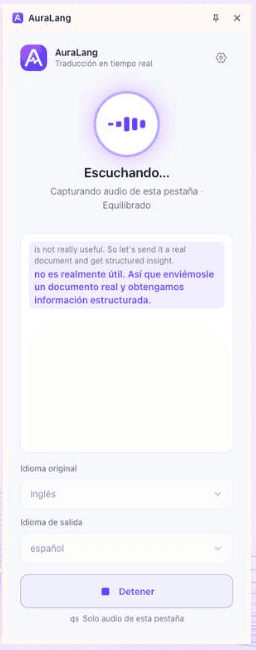 Tema claro · transcripción en vivo